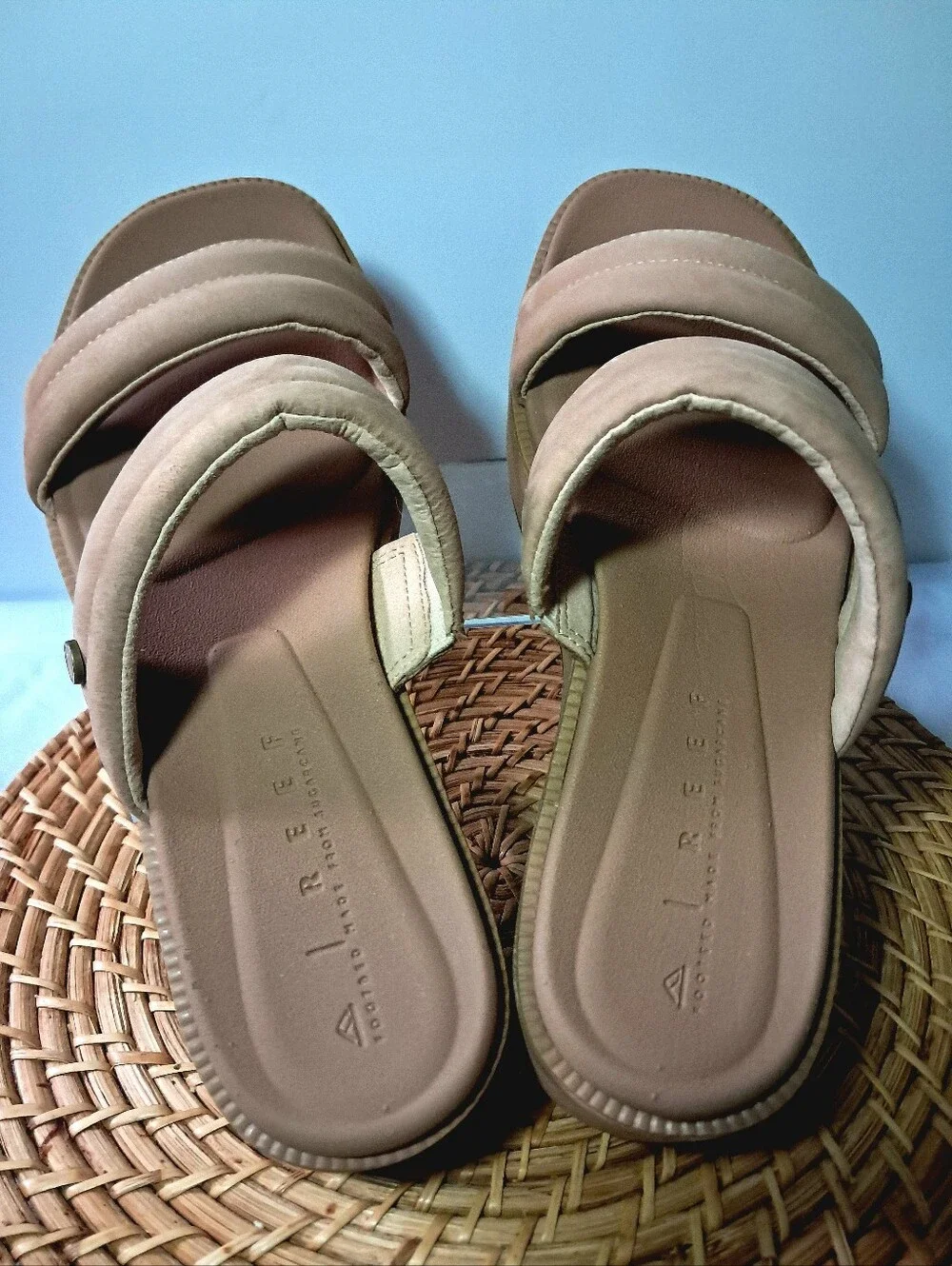 Reef Lofty Lux Hi Platform Leather Sandals Wm 9 Natural Tan LIKE NEW!
